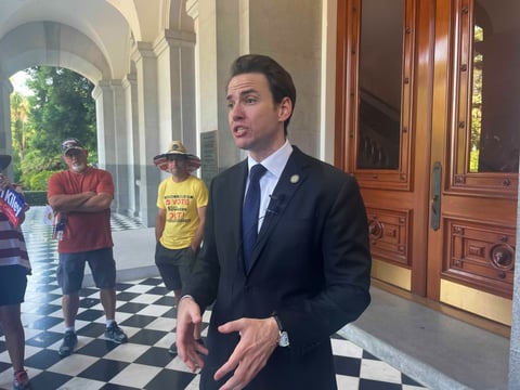 Assemblyman Kevin Kiley speaks at the California state Capitol after an event to launch his campaign to replace Gov. Gavin Newsom in the recall election.