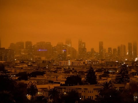 A view of the San Francisco skyline from Dolores Park in San Francisco on Sept. 9, 2020.