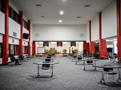 Tables are seperated for social distancing measures inside the student affair's building at Long Beach City College, Liberal Arts Campus, on June 8, 2021.
