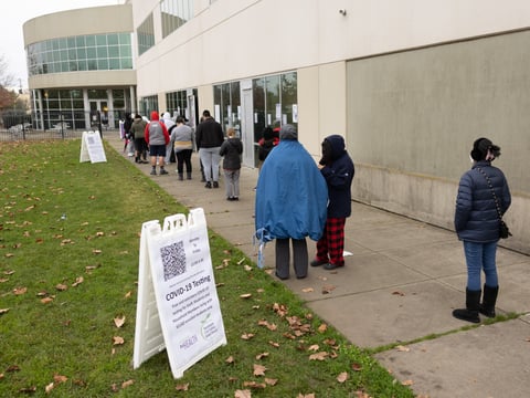 A COVID-19 testing center runs at the Serna Center in Sacramento, Calif, on Monday, Jan. 3, 2022.