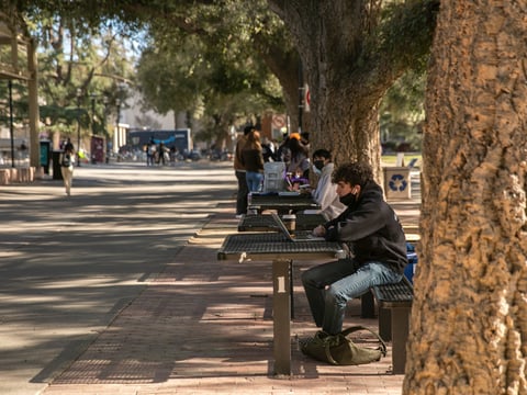 Students on campus at the University of California, Davis in Davis on Feb. 2, 2022.