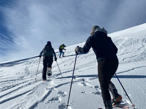 The team snowshoeing near Donner Summit as they prepare to recreate the Donner relief expedition that happened 175 years ago.