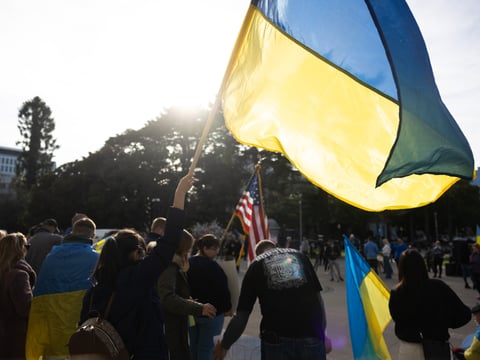 A Ukraine peace rally at the Calif. State Capitol in Sacramento, on Thursday, Feb. 24, 2022.