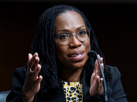 Ketanji Brown Jackson testifies before a Senate Judiciary Committee hearing on pending judicial nominations on April 28, 2021.