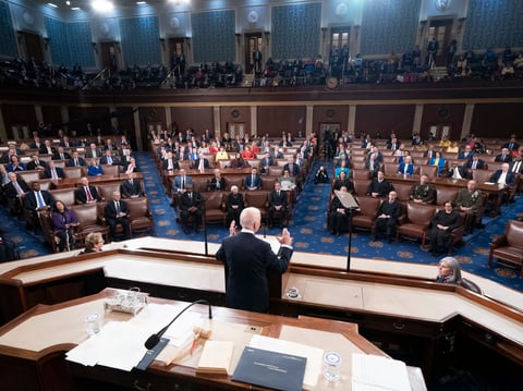 President Biden delivers the State of the Union address before a joint session of Congress at the U.S. Capitol on Tuesday.