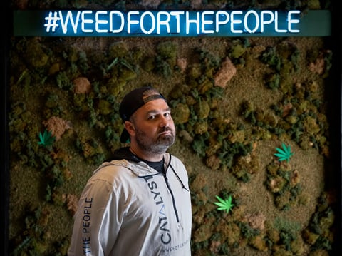 Elliot Lewis, CEO of Catalyst Cannabis Co., at one of its dispensary locations in Long Beach on May 27, 2022. Lewis is leading the charge for voters to overrule local officials who oppose retail sales of cannabis.