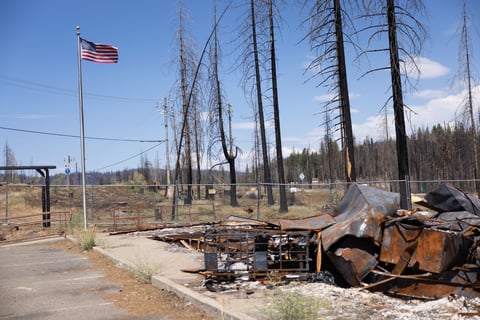 Nearly a year after the Caldor Fire, the Grizzly Flats Post Office remains a rubble pile, Thursday, August 4, 2022.