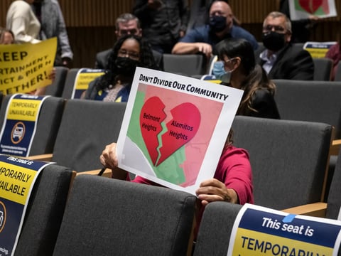 Long Beach residents attend a meeting of a new independent redistricting commission on Oct. 20, 2021.