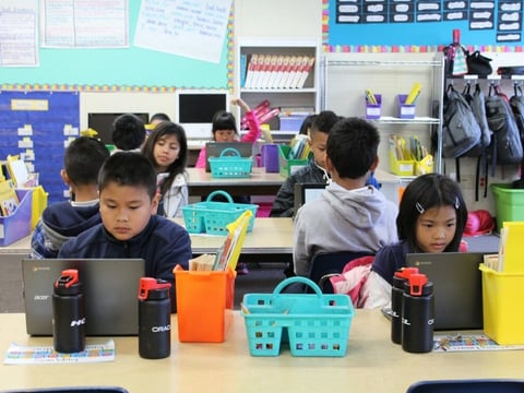 Students taking Smarter Balanced practice tests at Bayshore Elementary School in Daly City.