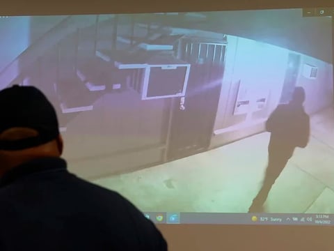The Stockton Police Department on Oct. 4 shows a brief surveillance video of someone authorities described as a "person of interest" in a spate of shootings. Police announced on Saturday that they had arrested 43-year-old Wesley Brownlee.