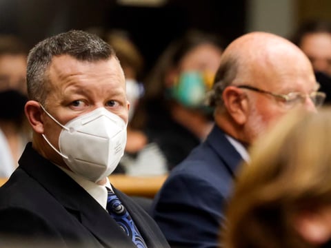 Paul Flores looks on at the second day of his preliminary hearing on Aug. 3, 2021. On Tuesday, jurors unanimously found Flores guilty of first-degree murder.