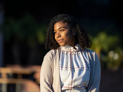 Allison Leggett, a fourth-year student at Charles Drew University, on campus in the Watts region of Los Angeles on Dec. 7, 2022.