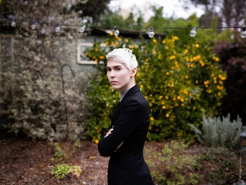 Eli Erlick, the co-founder of Trans Student Educational Resources, in her parents' backyard in Sebastopol on Dec. 26, 2022.