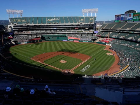 A game at the Oakland Coliseum in July 23, 2022. The Athletics have signed a binding agreement to purchase land for a new stadium in Las Vegas.