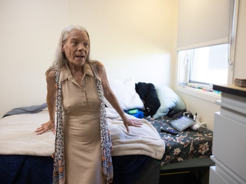 Kimberley Hayes stands in her private room at Nottoli Place, Wednesday, July 12, 2023.