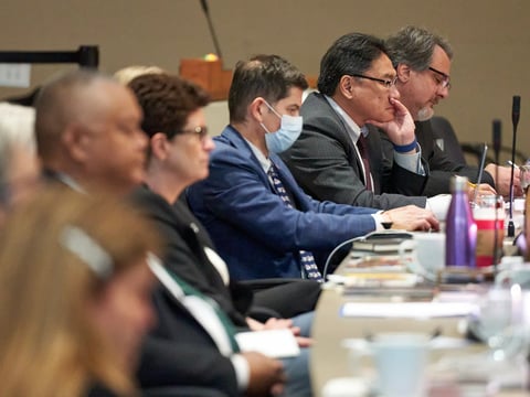 Presidents at CSU listen to public comments in Long Beach on May 23, 2023.