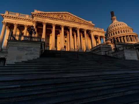The morning sun illuminates the House of Representatives at the Capitol in Washington, Thursday, Oct. 19, 2023.