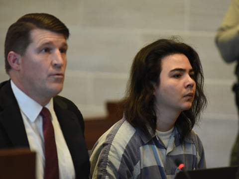 Carlos Reales Dominguez appears at a restoration of competency hearing at Yolo Superior Court next to Dan Hutchinson, deputy public defender on Friday, January 5, 2024. Dominguez is charged with two counts of murder and one count of attempted murder.