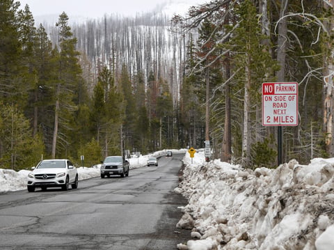 Traffic along Sierra-At-Tahoe Road on Thursday, February 29, 2024.