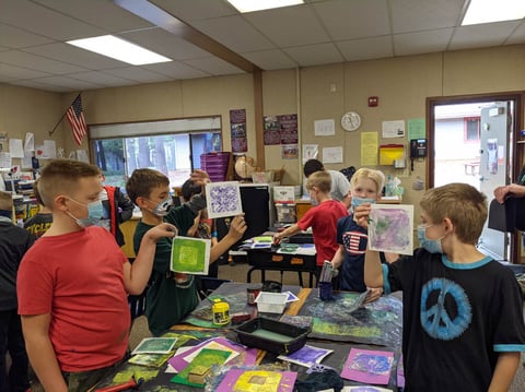 A print-making class at Pine Ridge Elementary.
