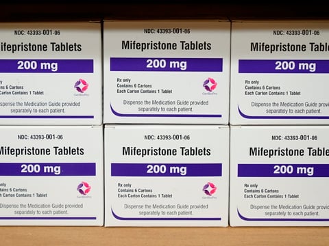 Boxes of the drug mifepristone sit on a shelf at the West Alabama Women's Center in Tuscaloosa, Ala., on March 16, 2022.