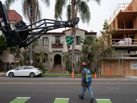 A building set to have 40 apartment units with four retail stores is under construction at the intersection of Wilshire and 6th Street in Santa Monica. May 24, 2023.