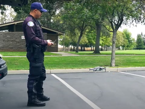 A member of the Elk Grove Police Department demonstrates the use of a drone for a EGPD YouTube video.