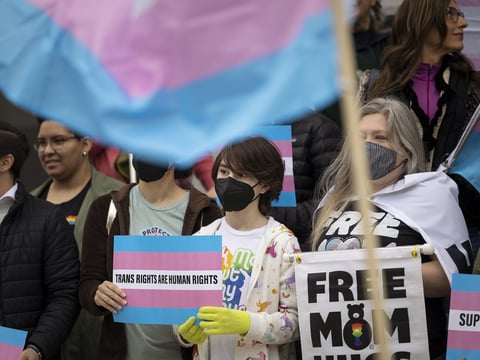 Supporters of transgender rights gathered at the Capitol during a press conference on March 17, 2022.
