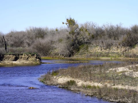 The Tuolumne and San Joaquin rivers meet on the edge of the Dos Rios Ranch Preserve in Modesto, Calif., on Feb. 16, 2022.