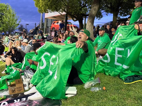 Oakland A's fans protest the team's upcoming move to Sacramento at a River Cats game at Sutter Health Park in West Sacramento April 27, 2024.