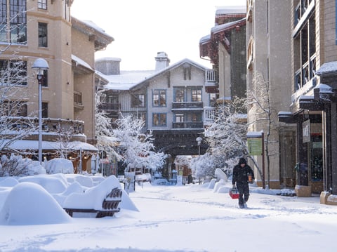 Snow falls at Palisades Tahoe Ski Resort on May 4, 2024 in Olympic Valley, Calif.