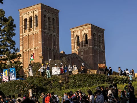 A pro-Palestinian encampment at UCLA on May 1, 2024.