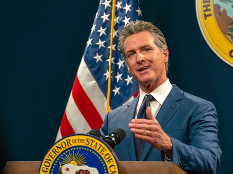 California Gov. Gavin Newsom speaks during a news conference in Sacramento, California, on May 10, 2024.