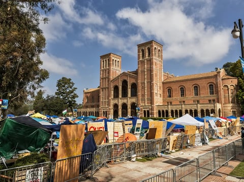 A pro-Palestinian encampment at UCLA on May 1, 2024.