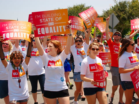 Members of Equality California march in the Los Angeles Pride Parade in 2012.