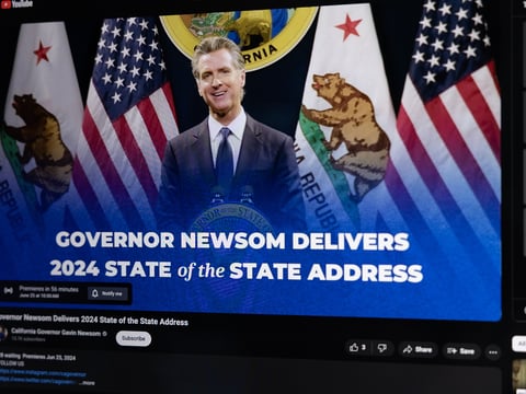 Gov. Gavin Newsom delivers a pre-recorded State of the State address via YouTube on June 25, 2024.