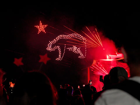 A drone show over the northern side of Lake Tahoe on July 4, 2023.
