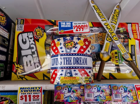 A legal fireworks stand in the city of Vernon sells fireworks that aren't aerial and don't explode, on July 2, 2024. The stand is operated by the Rotary club in Vernon.