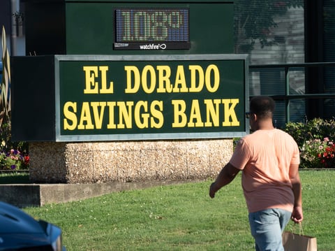 A temperature of 108 degrees is displayed on a bank sign in Sacramento, Calif., Wednesday, July 3, 2024.