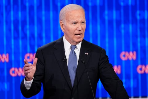 President Joe Biden speaks during a presidential debate with Republican presidential candidate former President Donald Trump, Thursday, June 27, 2024, in Atlanta.