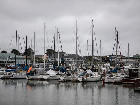 Boats are docked in Humboldt Bay in Eureka. Ocean waters 20 miles off this coast have been leased to energy companies for offshore wind platforms.