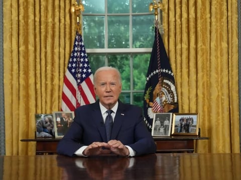 President Biden delivers an address from the Oval Office of the White House on July 14, 2024 in Washington, D.C., to call for a calming of political rhetoric a day after a shooting in Butler, Pa., left former President Trump injured at a campaign ral