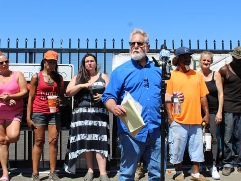 Attorney Anthony Prince speaks at a press conference outside of Camp Resolution in Sacramento on July 18, 2024.