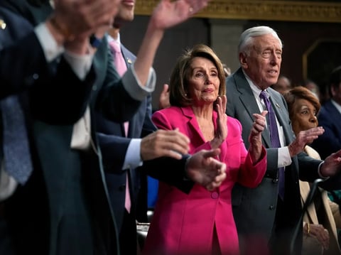 U.S. Rep. Nancy Pelosi applauds as President Joe Biden delivers the State of the Union address to a joint session of Congress at the Capitol on Feb. 7, 2023.