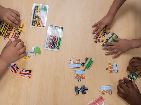 Students work on puzzles in the transitional kindergarten program at Westwood Elementary School in Stockton on Sept. 22, 2023.