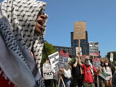 Protesters on the Gaza war gather for a march to the Democratic National Convention, In Chicago, on Aug. 19, 2024.