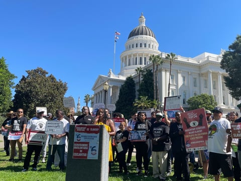 Carmen-Nicole Cox with the ACLU California Action spoke at the Prop 6 rally on Tuesday, September 3rd, 2024.