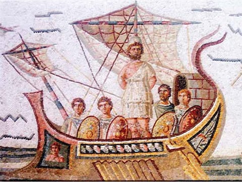 Ulysses and his men in a Greco-Roman mosaic.