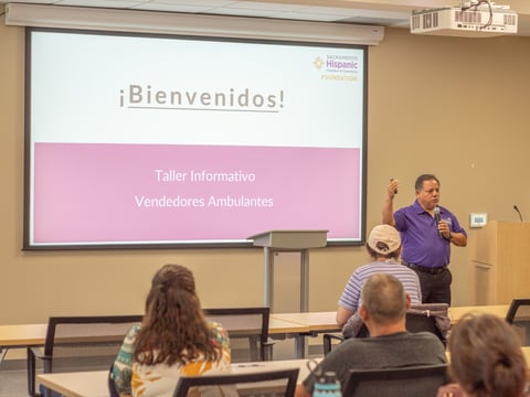 David Contto, small business consultant for the Sacramento Hispanic Chamber of Commerce, leads the chamber’s Street Vendor Bootcamp Tuesday, Sept. 24, 2024, at Self-Help Federal Credit Union at 3924 Franklin Blvd. in Sacramento.