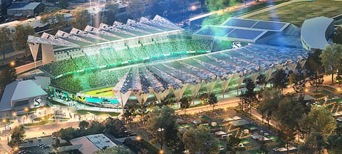Conceptual rendering of the new Hornet Stadium at Sacramento State to be home to football, men's and women's soccer, rugby, and other campus and community events.